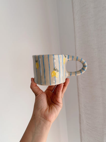 LEMON mug with lemons and stripes