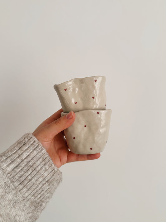 Latte mug with handpainted hearts