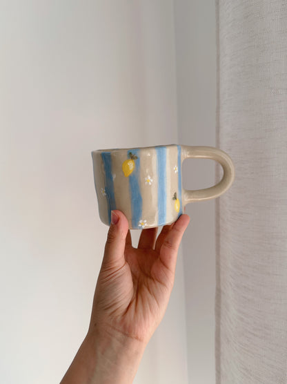 LEMON mug with stripes and flowers