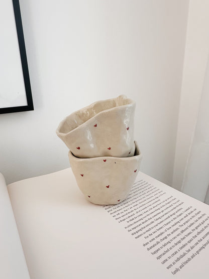 Latte mug with handpainted hearts