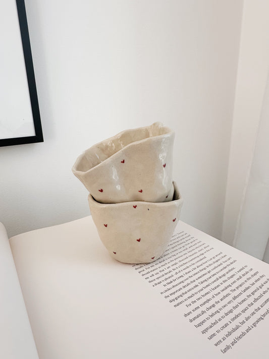 Latte mug with handpainted hearts