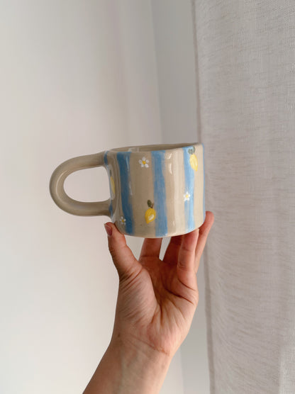 LEMON mug with stripes and flowers