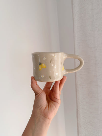 LEMON mug with lemons and flowers