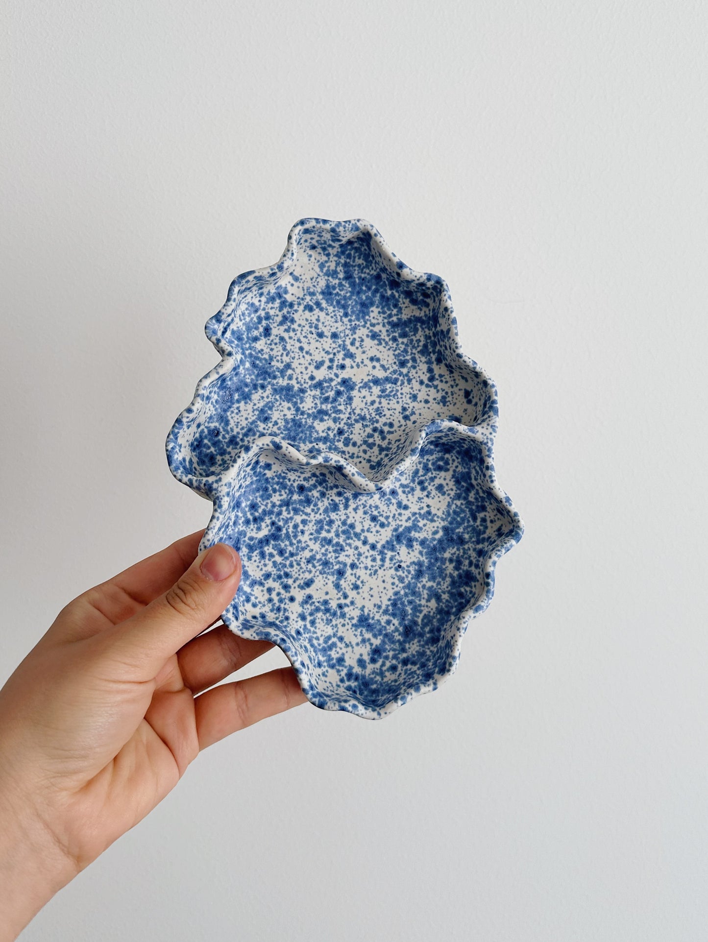 WAVY plate with speckled blue & white glaze