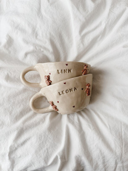 PERSONALIZED teddy mug with handpainted hearts
