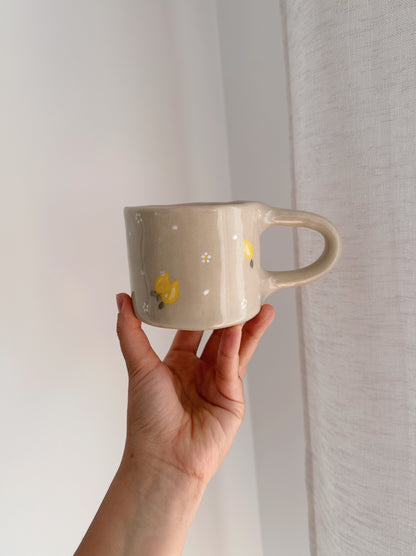 LEMON mug with lemons and flowers