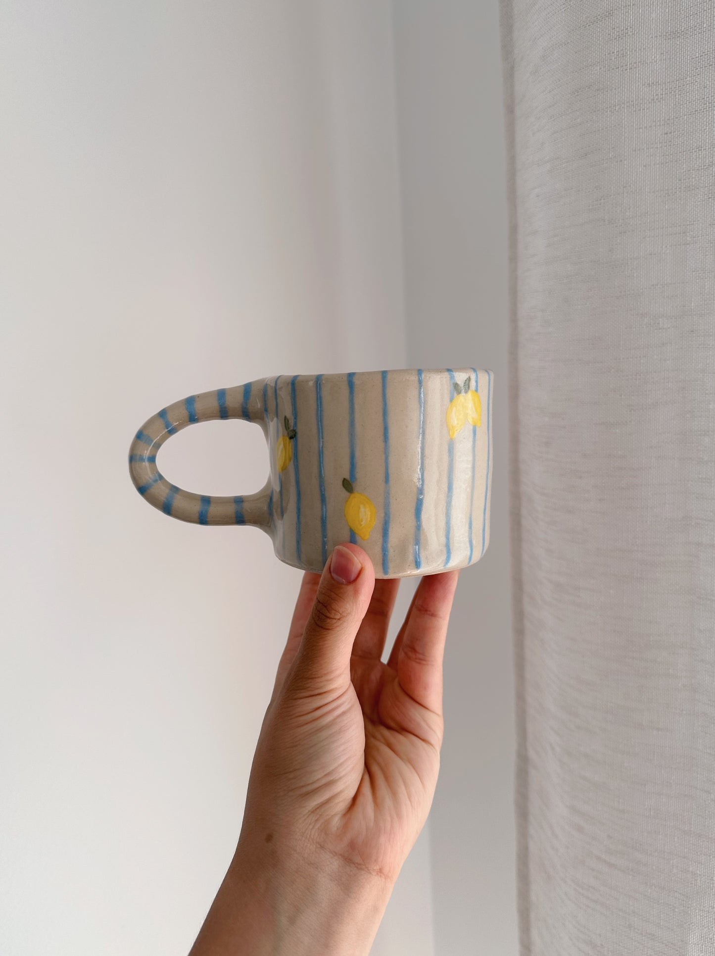 LEMON mug with lemons and stripes