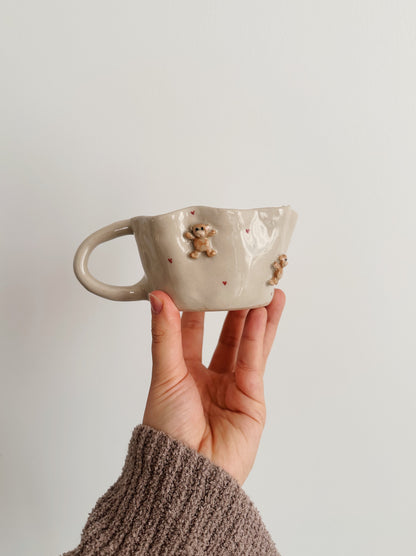 TEDDY mug with handpainted hearts