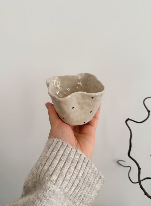 Latte mug with black handpainted hearts