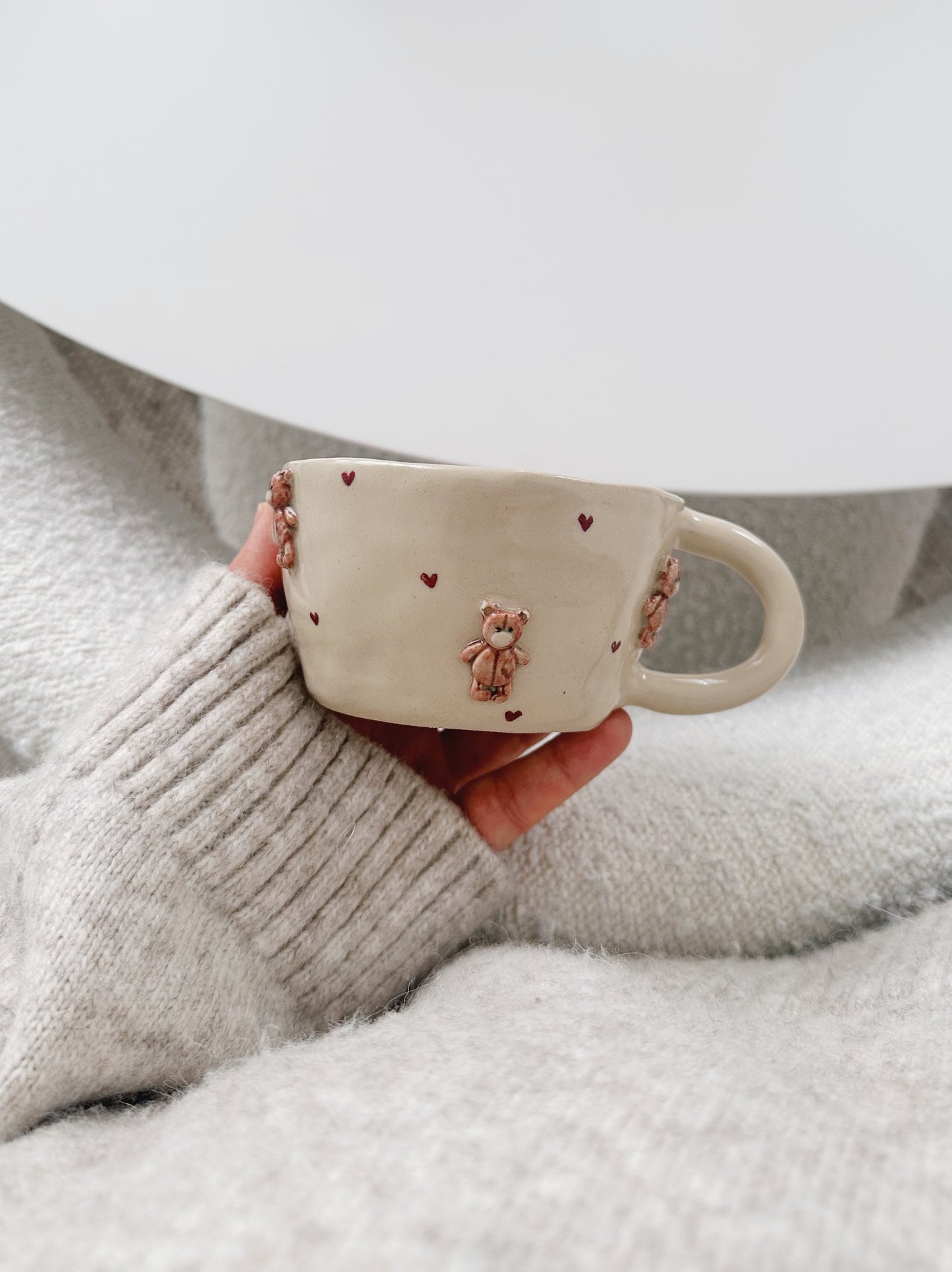 PERSONALIZED teddy mug with handpainted hearts