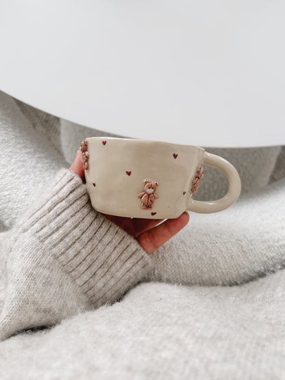 PERSONALIZED teddy mug with handpainted hearts