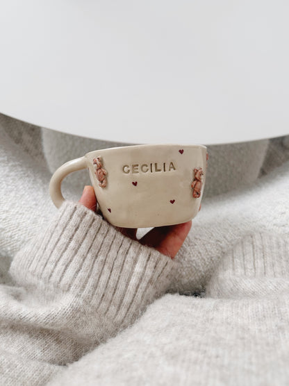 PERSONALIZED teddy mug with handpainted hearts