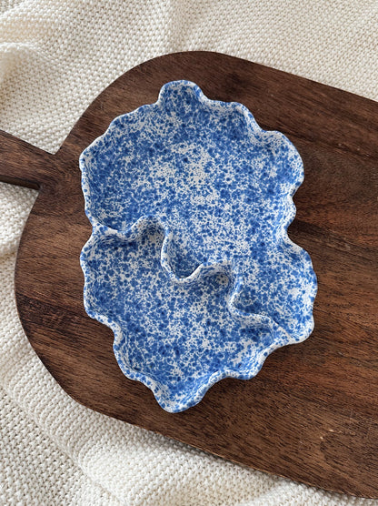 WAVY plate with speckled blue & white glaze