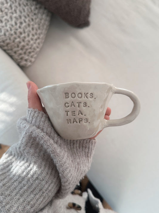 Books. Cats. Tea. Naps. mug